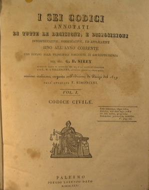 I Sei codici annotati di tutte le decisioni e disposizioni interpretative, modificative ed applicative sino all'anno corrente con rinvio alle principali raccolte di giurisprudenza - G. B. Sirey - copertina