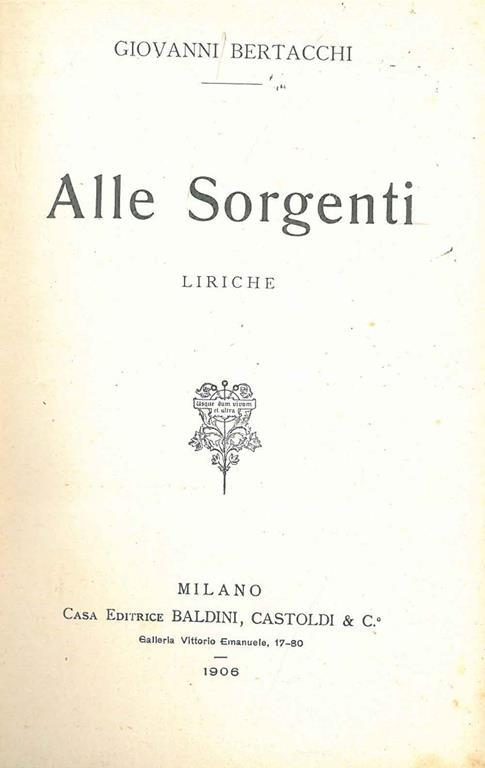 Alle sorgenti - Giovanni Bertacchi - copertina