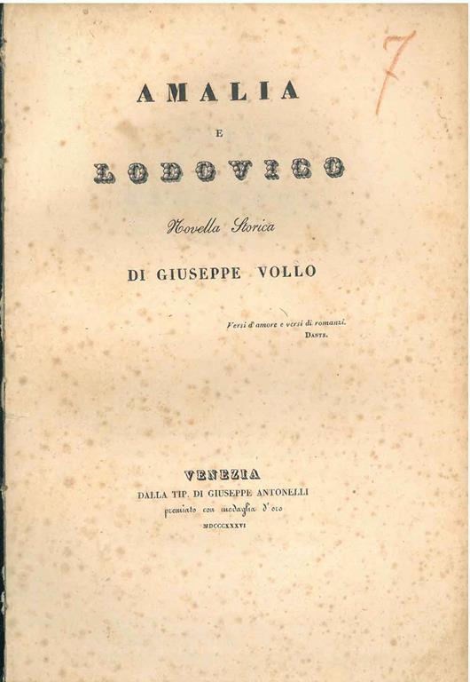 Amalia e Lodovico. Novella storica - Giuseppe Vollo - copertina