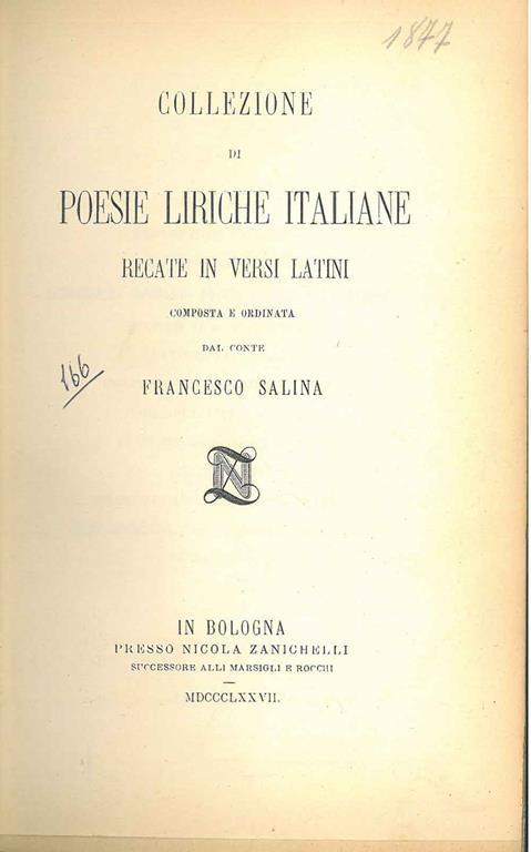 Collezione di poesie liriche italiane recate in versi latini - Francesco Salina - copertina