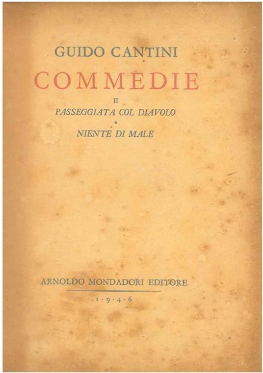 Commedie. Passeggiata col diavolo. Niente di male - Guido Cantini - copertina