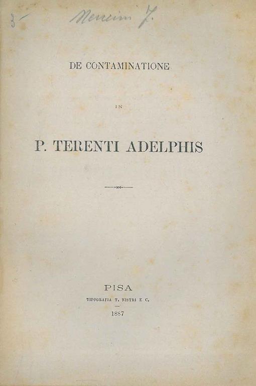 De Contaminatione in P. Terenti Adelphis - Flaminio Nencini - copertina