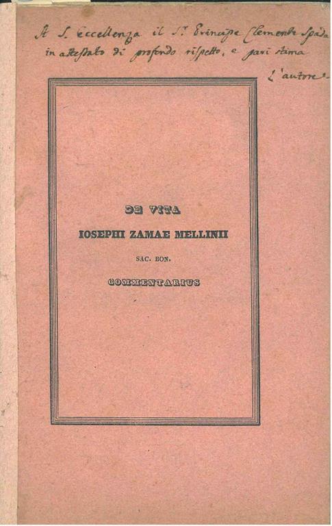 De vita Josephi Zamae Mellini ... Copia autografata - Camillo Tartaglia - copertina