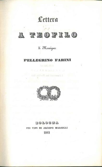 Lettera a Teofilo - Pellegrino Farini - copertina