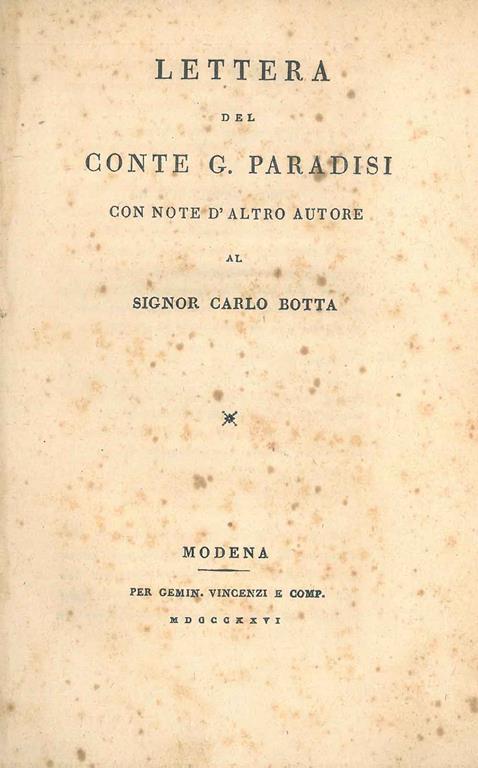 Lettera del Conte G. Paradisi con note d'altro autore al signor Carlo Botta - Giovanni Paradisi - copertina