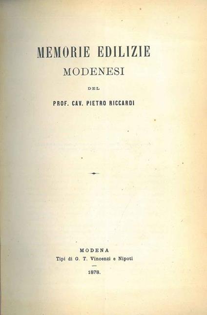 Memorie edilizie modenesi - Pietro Riccardi - copertina