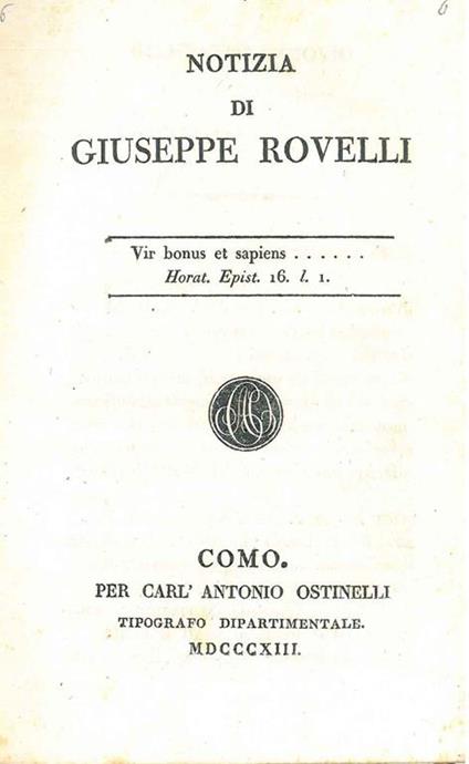 Notizia di Giuseppe Rovelli - Giambattista Giovio - copertina