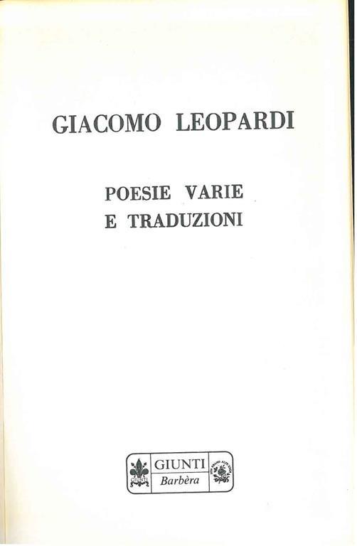 Poesie varie e traduzioni - Giacomo Leopardi - copertina