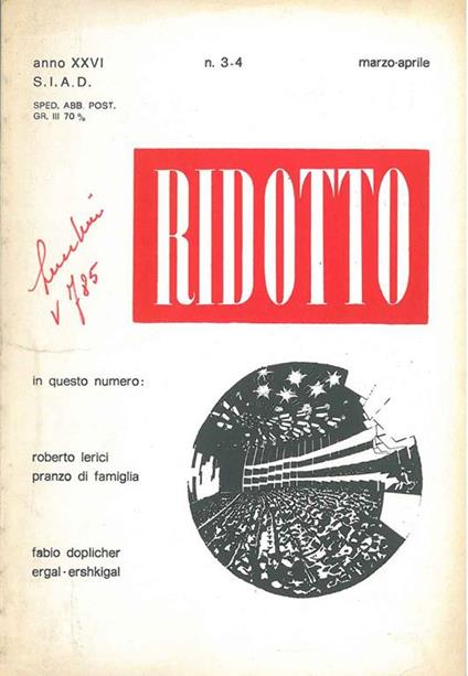 Pranzo di famiglia e di Doplicher: Nergal - Ereshkigal Ridotto. Rassegna mensile di teatro per i gruppi di arte drammatica, n. 3/4, 1976 - R. Lerici - copertina