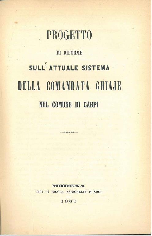 Progetto di riforme sull'attuale sistema della comandata Ghiaje nel comune di Carpi - Alessandro Namias - copertina