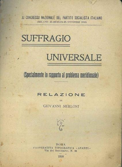 Suffragio universale (specialmente in rapporto al problema meridionale) - Giovanni Merloni - copertina