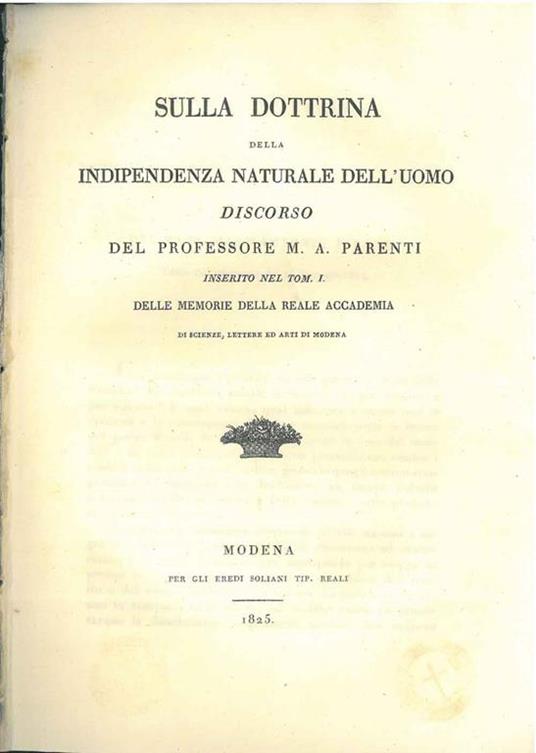 Sulla dottrina della indipendenza naturale dell'uomo - Marco Parenti - copertina