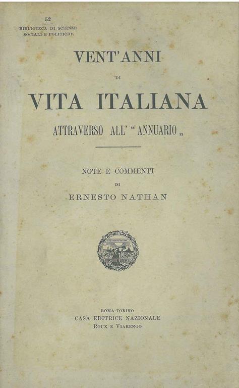 Vent'anni di vita italiana attraverso all' "Annuario" - Ernesto Nathan - copertina