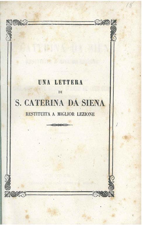 Una lettera di S. Caterina da Siena restituita a miglior lezione - Bartolomeo Veratti - copertina