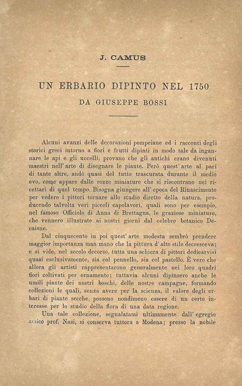 Un erbario dipinto nel 1750 da Giuseppe Bossi - J. Camus - copertina