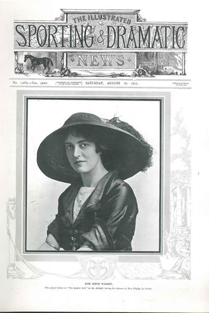 The Illustrated sporting dramatic news. August 19, 1911. Cover, Miss Irene Warren - copertina