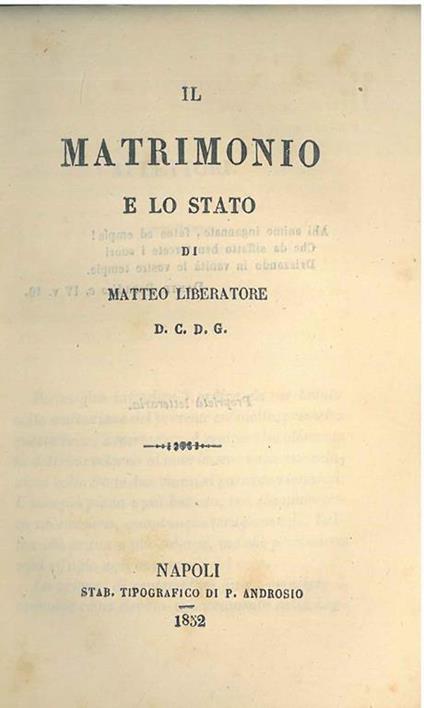 Il matrimonio e lo stato - Matteo Liberatore - copertina