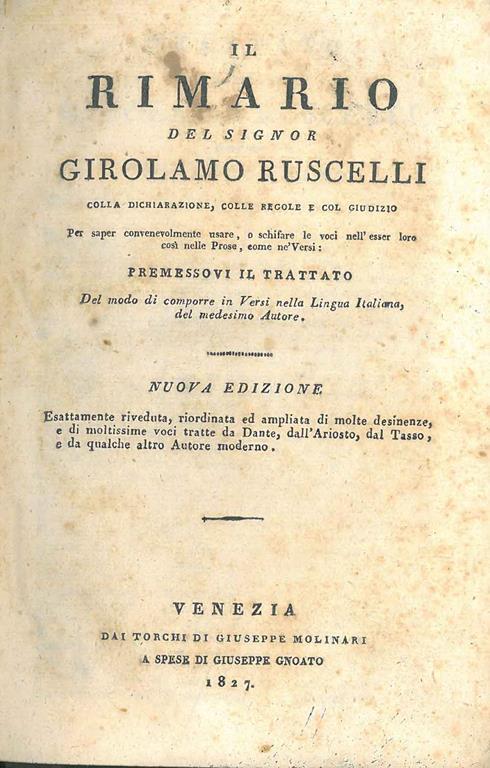 Il rimario del signor Girolamo Ruscelli - Girolamo Ruscelli - copertina