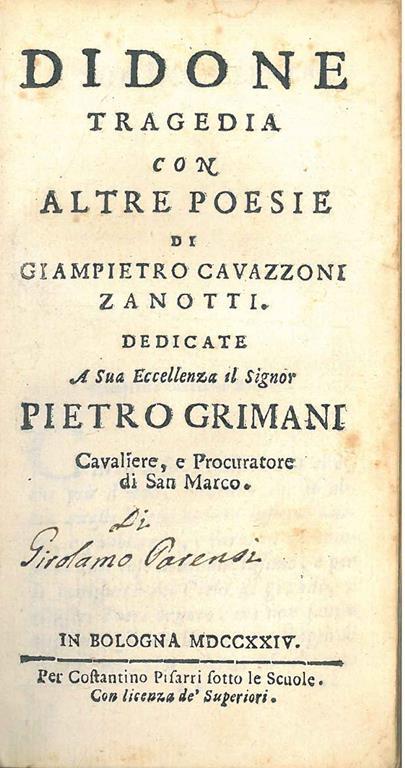 Didone, tragedia con altre poesie di Giampietro Cavazzoni Zanotti - Giampietro Zanotti - copertina