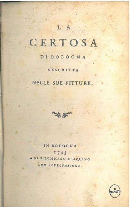 La Certosa di Bologna descritta nelle sue pitture - Luigi Crespi - copertina