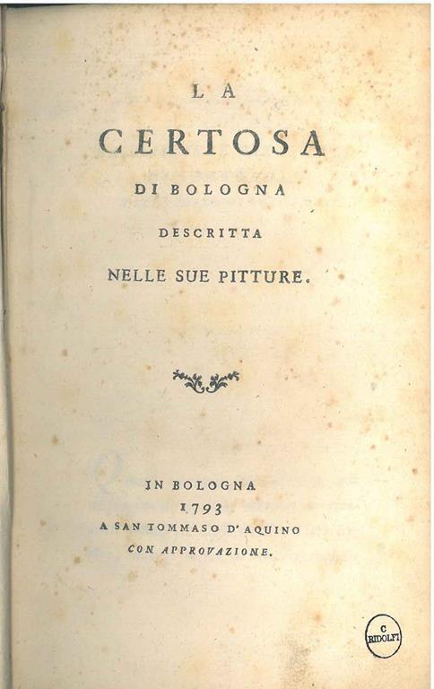 La Certosa di Bologna descritta nelle sue pitture - Luigi Crespi - copertina