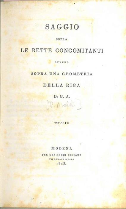 Saggio sopra le rette concomitanti ovvero sopra una geometria della riga - G. Araldi - copertina