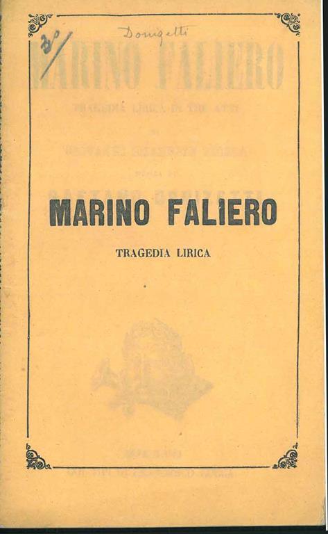 Marino Faliero. Tragedia lirica in tre atti - Emanuele Bidera - copertina