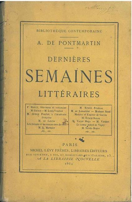 Derniéres semaines littéraires - Armand de Pontmartin - copertina