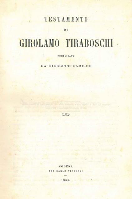 Testamento di Girolamo Tiraboschi - Giuseppe Campori - copertina