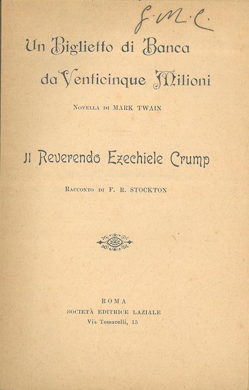 Un biglietto di banca da venticinque milioni. Il reverendo Ezechiele Crump - Mark Twain - copertina