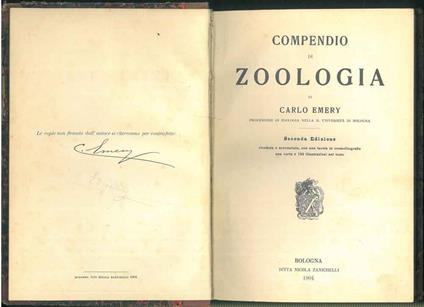 Compendio di zoologia. Seconda edizione riveduta e accresciuta - Carlo Emery - copertina