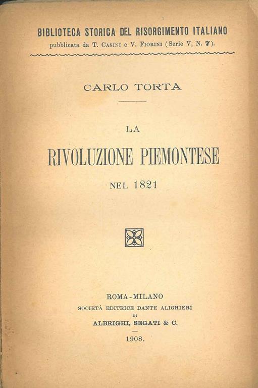 La rivoluzione piemontese nel 1821 - Carlo Torta - copertina