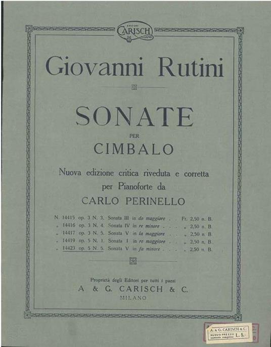 Sonate per cembalo. Nuova edizione critica riveduta e corretta per pianoforte da Carlo Perinello - Giovanni Rutini - copertina