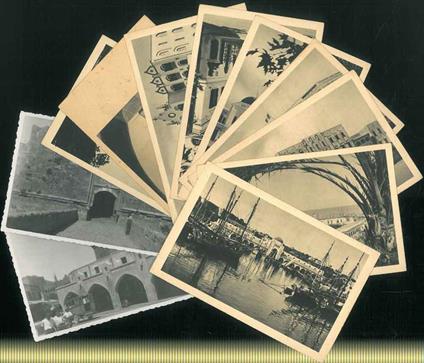 9 cartoline di Rodi in bianco e nero più una panoramica del porto, Forgenina, (56x9 cm), del 1930 e 2 fotografie datate 1931 - copertina