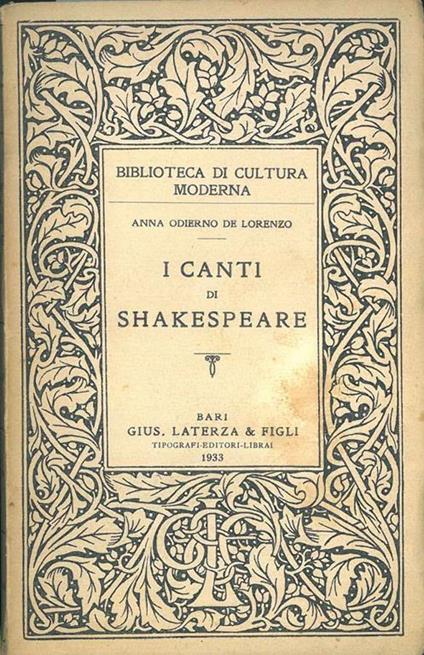 I canti di Shakespeare - copertina