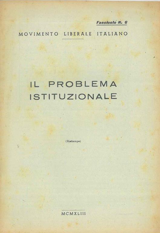 Il problema istituzionale - copertina