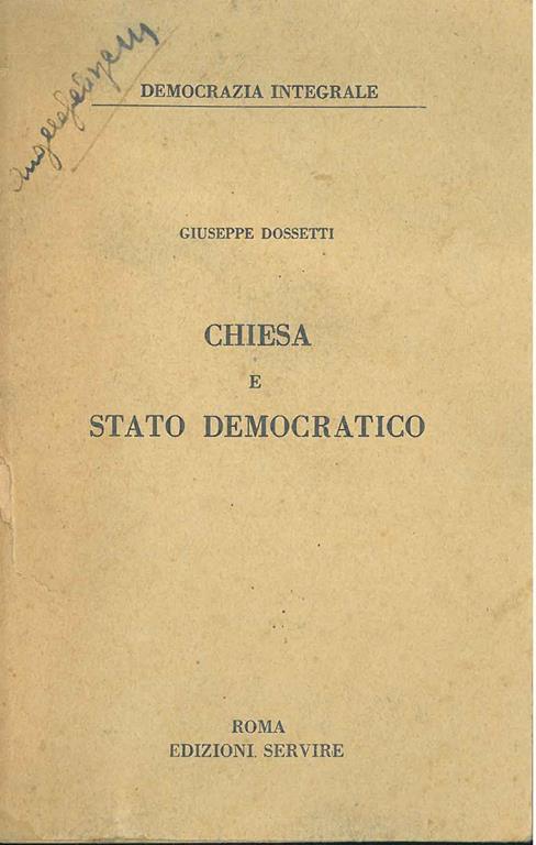 Chiesa e stato democratico - Giuseppe Dossetti - copertina