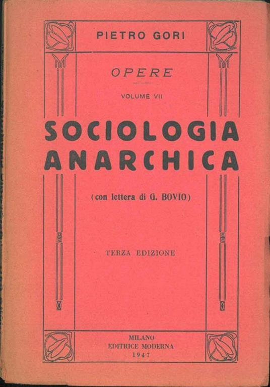 Sociologia anarchica. Con lettera di G. Bovio - Pietro Gori - copertina