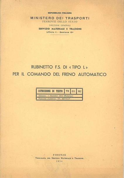 Rubinetto F.S. di "tipo L" per il comando del freno automatico - copertina