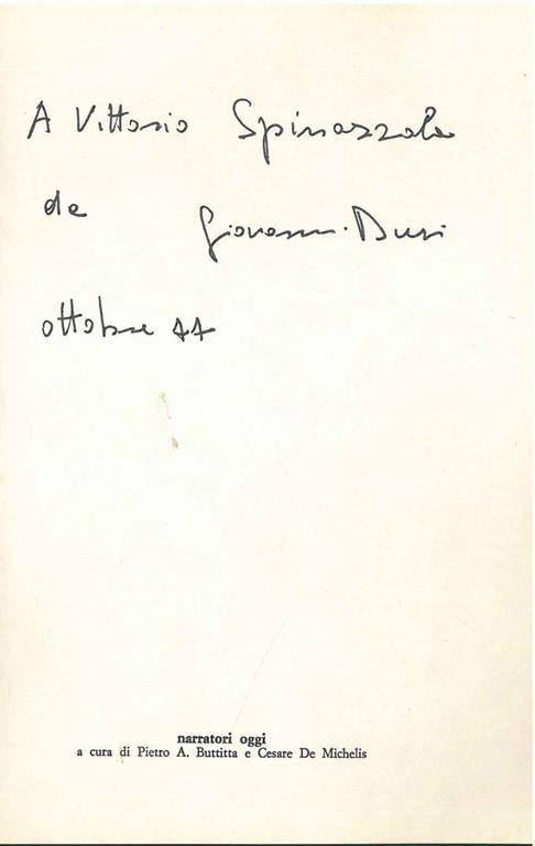 Dedica autografa a Giovanni Spinazzola, datata: "Ottobre '77" - Giovanni Dusi - copertina