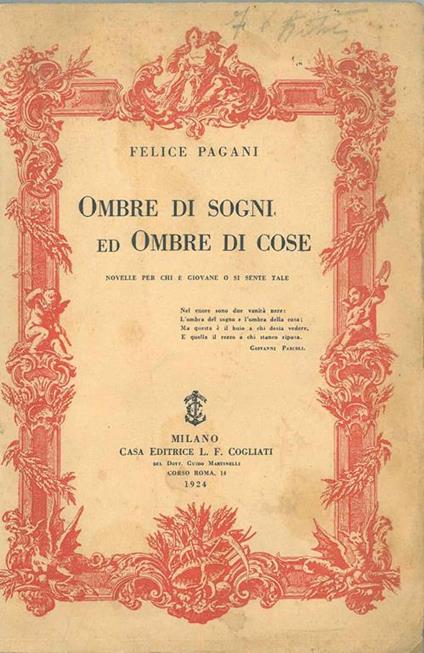 Ombre di sogni e ombre di cose - Felice Pagani - copertina