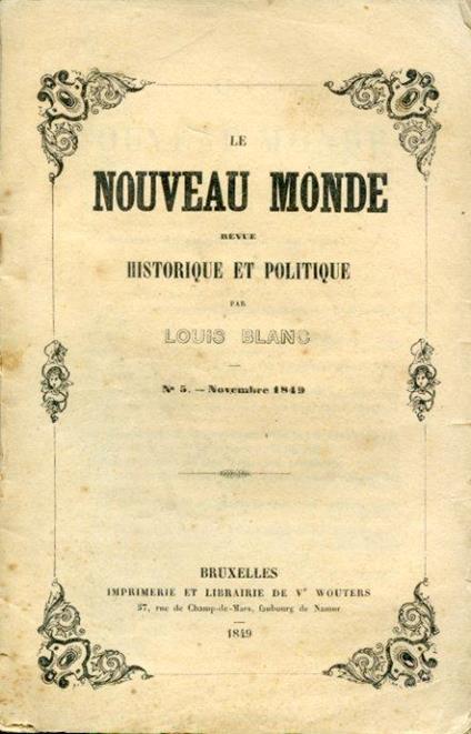 Le Nouveau Monde. Revue Historique et Politique. N° 5 Novembre 1849 - Louis Blanc - copertina