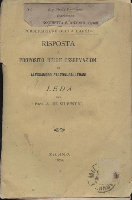 Risposta a proposito delle osservazioni di Alessandro Falzoni Gallerani. Leda - Antonio De Silvestri - copertina