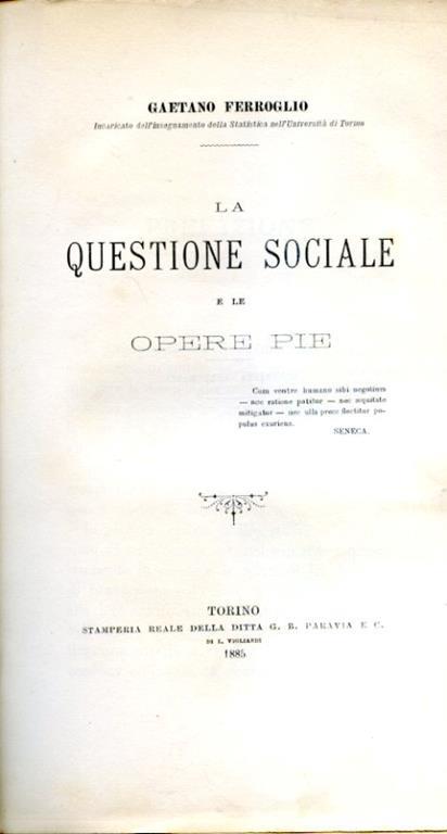 La questione sociale e le opere pie - Gaetano Ferroglio - copertina