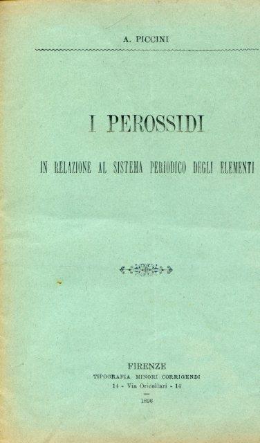 I perossidi in relazione al sistema periodico degli elementi - Augusto Piccini - copertina