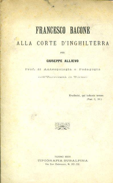 Francesco Bacone alla corte d'Inghilterra - Giuseppe Allievo - copertina