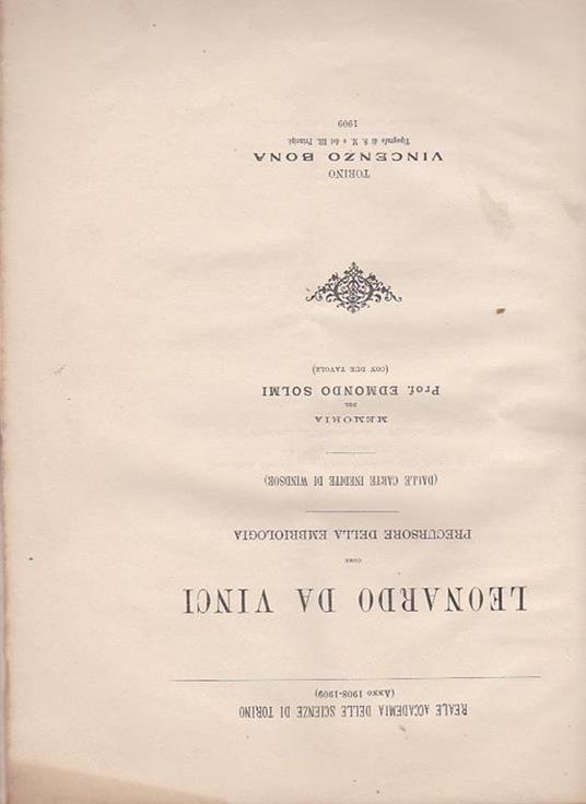 Leonardo da Vinci come precursore della embriologia (dalle carte inedite di Windsor). Memoria - Edmondo Solmi - copertina