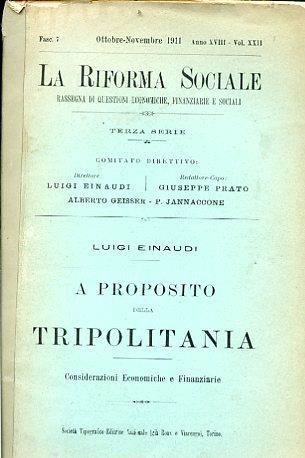 A proposito della Tripolitania. Considerazioni economiche e finanziarie - Luigi Einaudi - copertina
