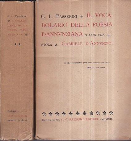 Vocabolario della poesia dannunziana con una epistola a Gabriele d'Annunzio - G. L. Passerini - copertina