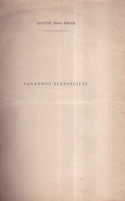 Paranoici sconosciuti - Oscar Giacchi - copertina